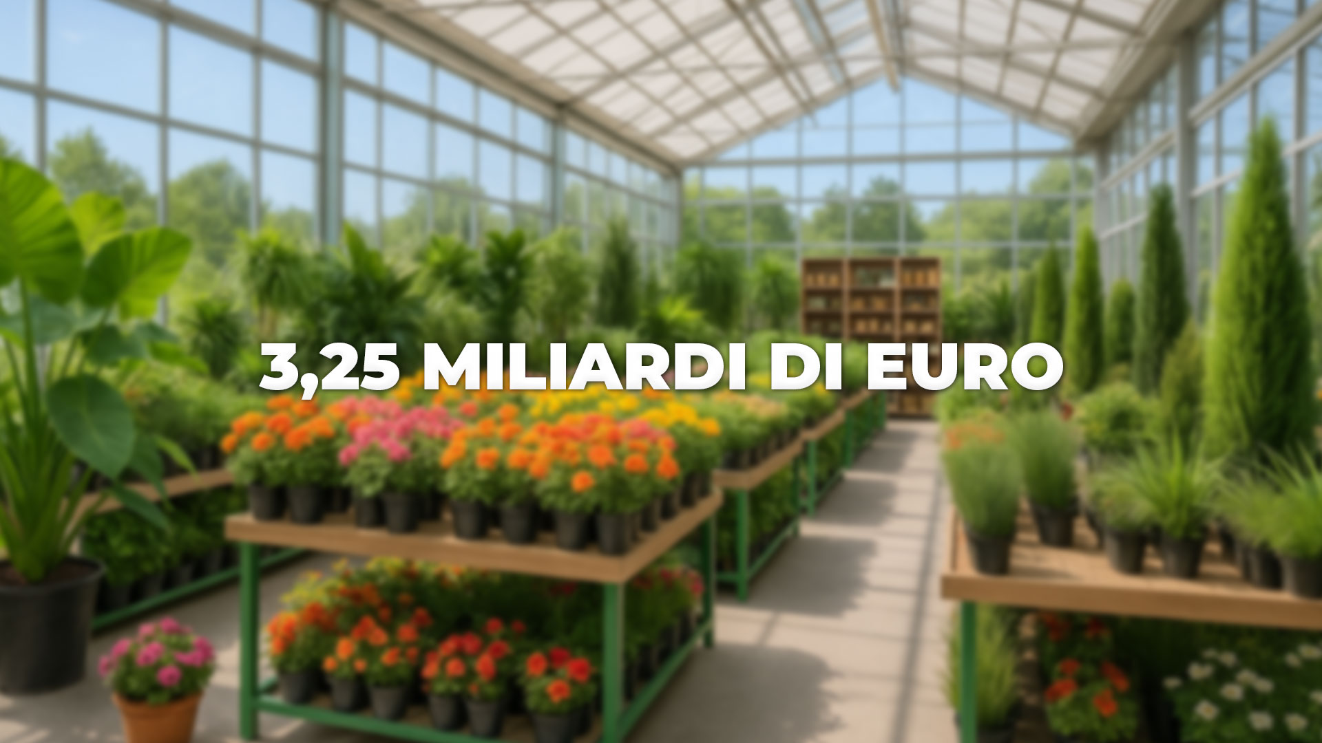 Garden center moderno con area espositiva tematica e scaffali colorati di piante fiorite - valore mercato 3,25 miliardi di euro